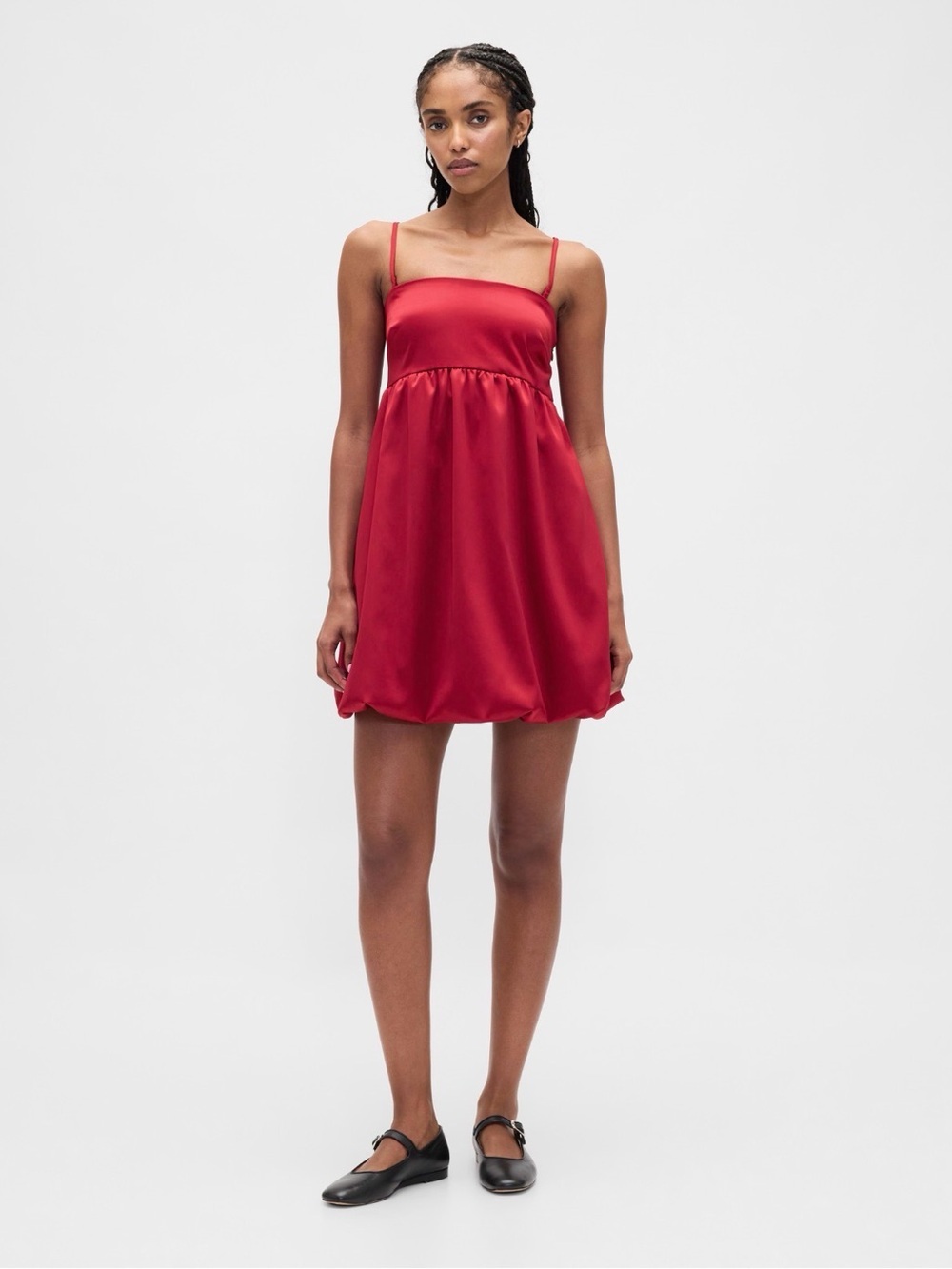 GAP NWT Red Satin Convertible Strap Mini Bubble Hem Dress with Pockets